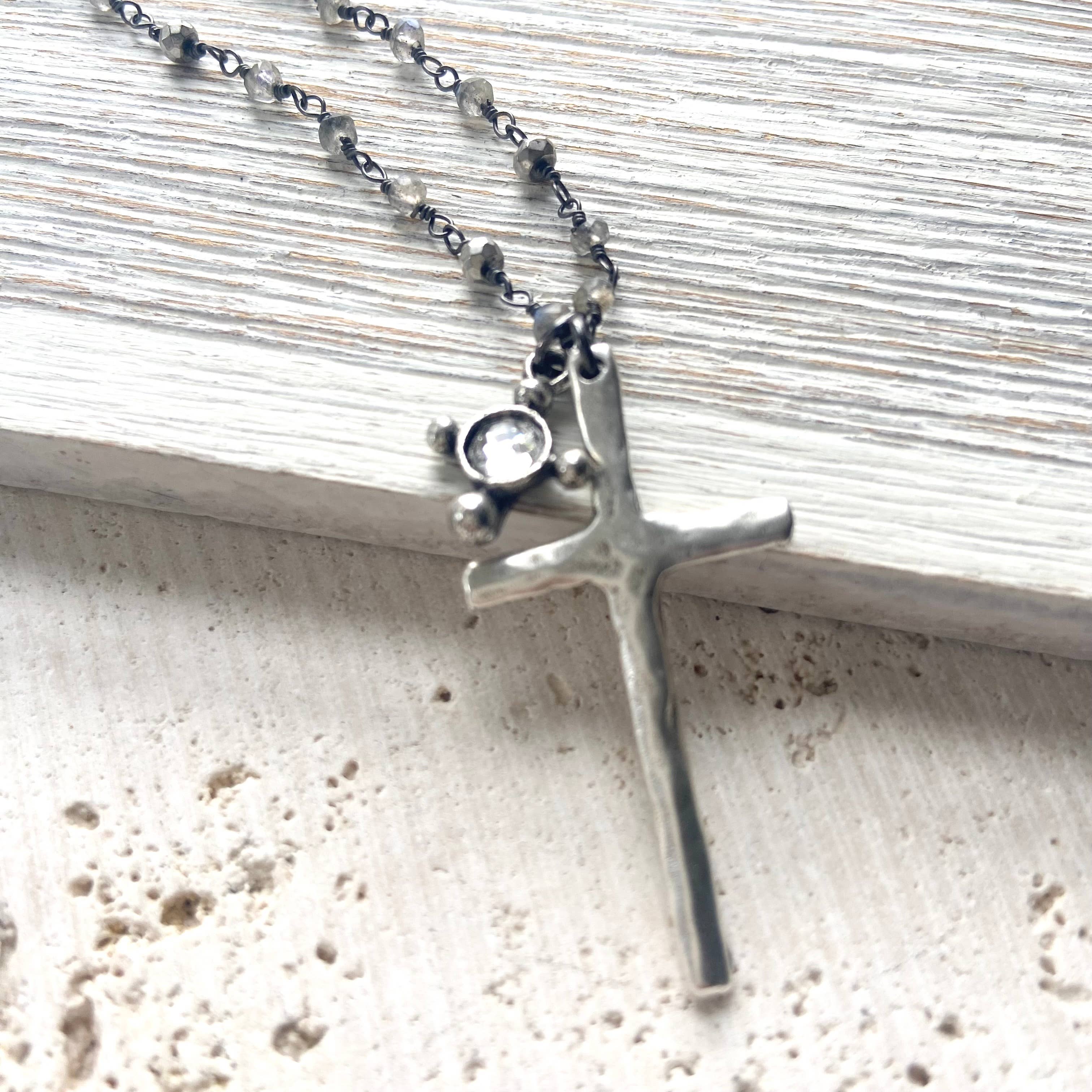 Pyrite Cross Charm Necklace