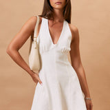 HALTER NECK SEAM DETAIL DENIM MINI DRESS