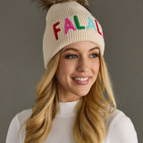 Beige "Fa-La-La" Knit Pom Hat