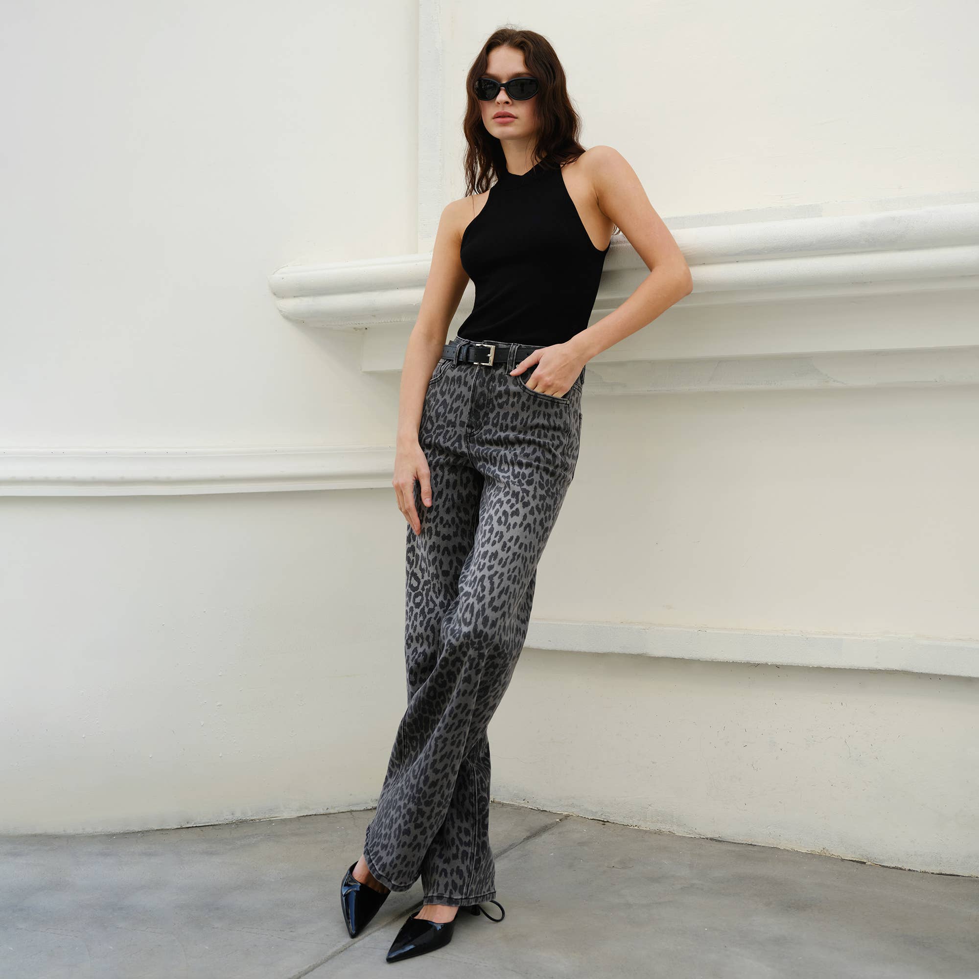 High Rise Leopard Print Wide Leg Pants