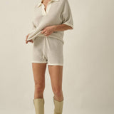 Striped Knit Wide-Leg Drawstring Sweater Shorts