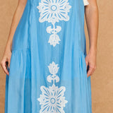 Floral Embroidered Sleeveless Tassel Tie Strap Midi Dress