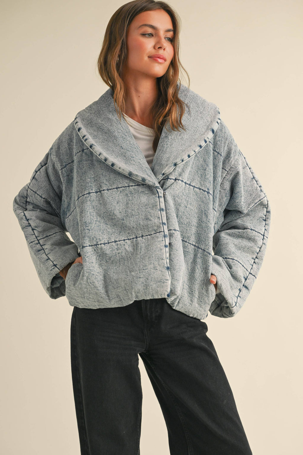 Quilted Tie-Close Denim Jacket