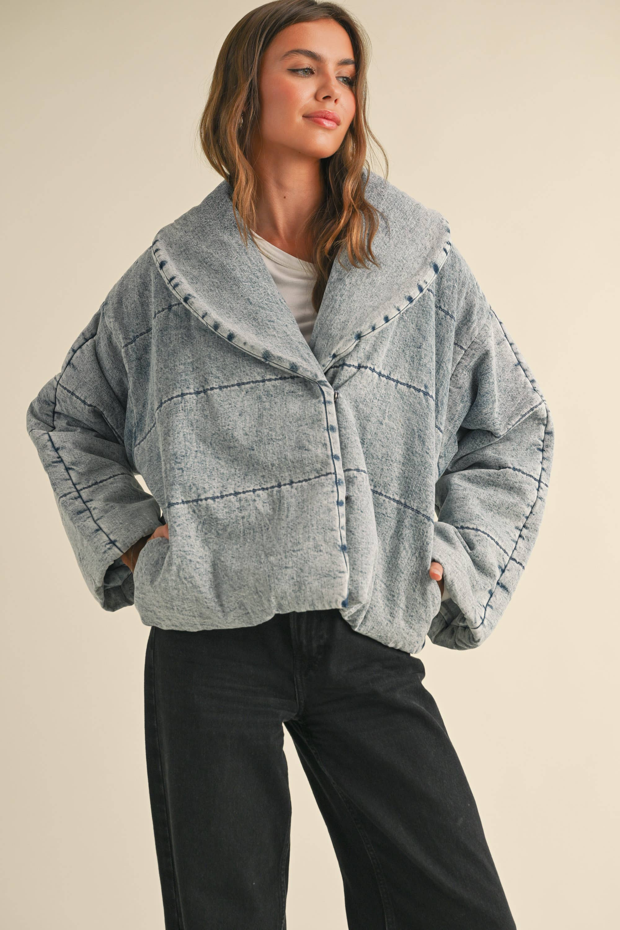 Quilted Tie-Close Denim Jacket