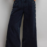 Low Rise Eyelet Studded Wide Leg Street Pants