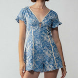 Embroidered Flutter Sleeve Romper