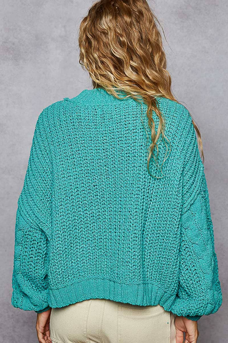 Mock Neck Cable Knit Sweater