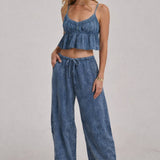 MINERAL WASHED GAUZE CAMI TOP AND BARREL PANTS CASUAL SET