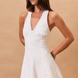 HALTER NECK SEAM DETAIL DENIM MINI DRESS