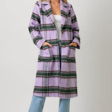 60871 Fuzzy Plaid Long Coat