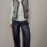 Pleated Wide-Leg Denim Pants