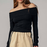 Ribbed Off-Shoulder Long Sleeve Sweater