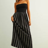 D5725 STRIPED PATTERN KNIT WITH RIBBED TOP COMBINATION DRESS