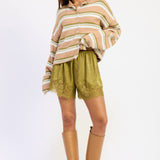 STRIPED FUNNEL NECK CARDIGAN