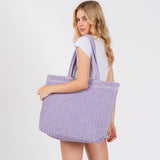 Solid Crochet Straw Tote Bag