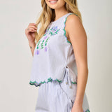 71071 Embroidered Pinstripe Tank Blouse