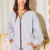 Contrast Binding Zip-up Jacket