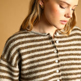 J7562   STRIPED BUTTON FRONT SWEATER CARDIGAN