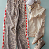 Leopard Print Heart Side Stripe Lounge Pants