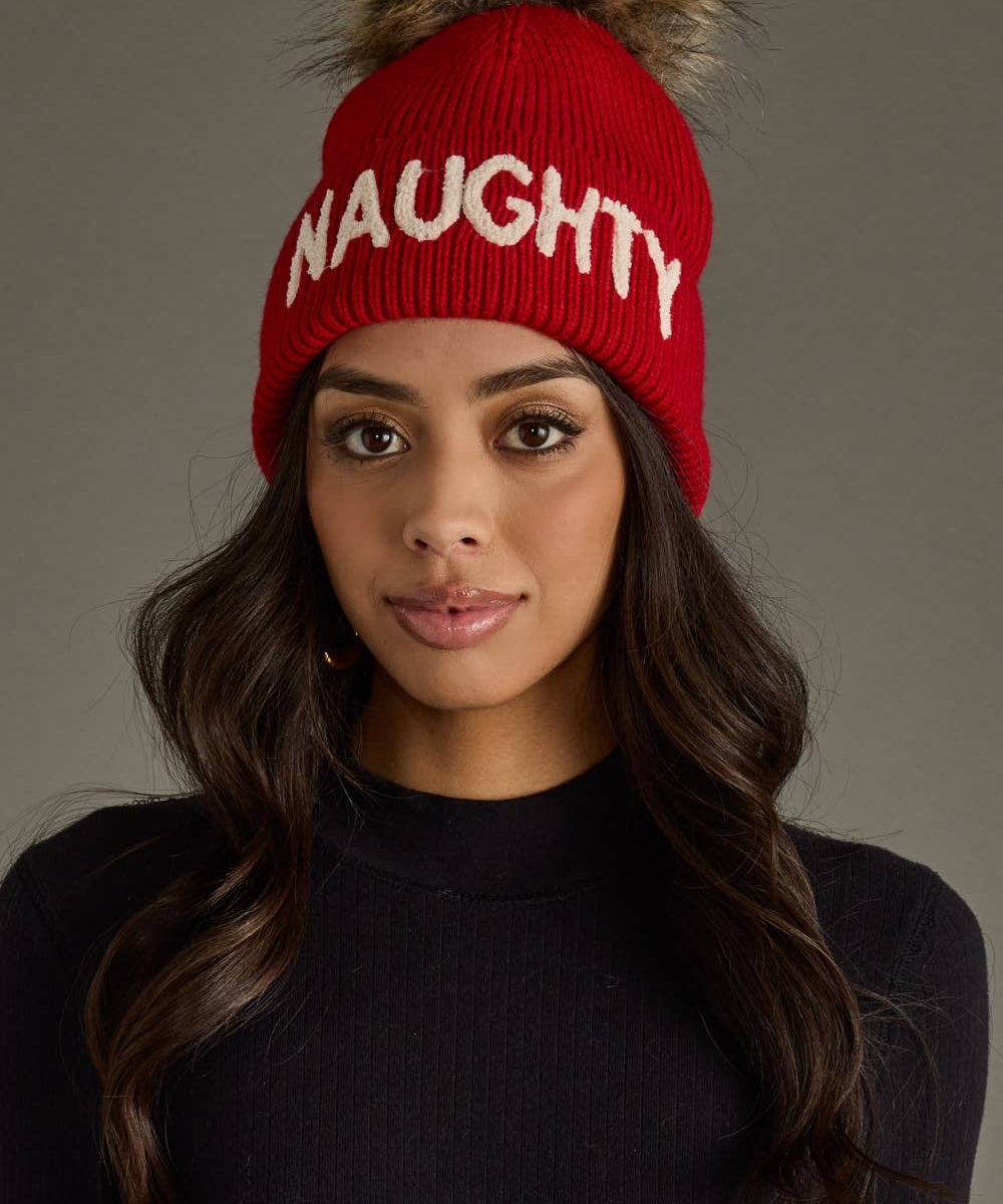 "Naughty" Knit Pom Hat