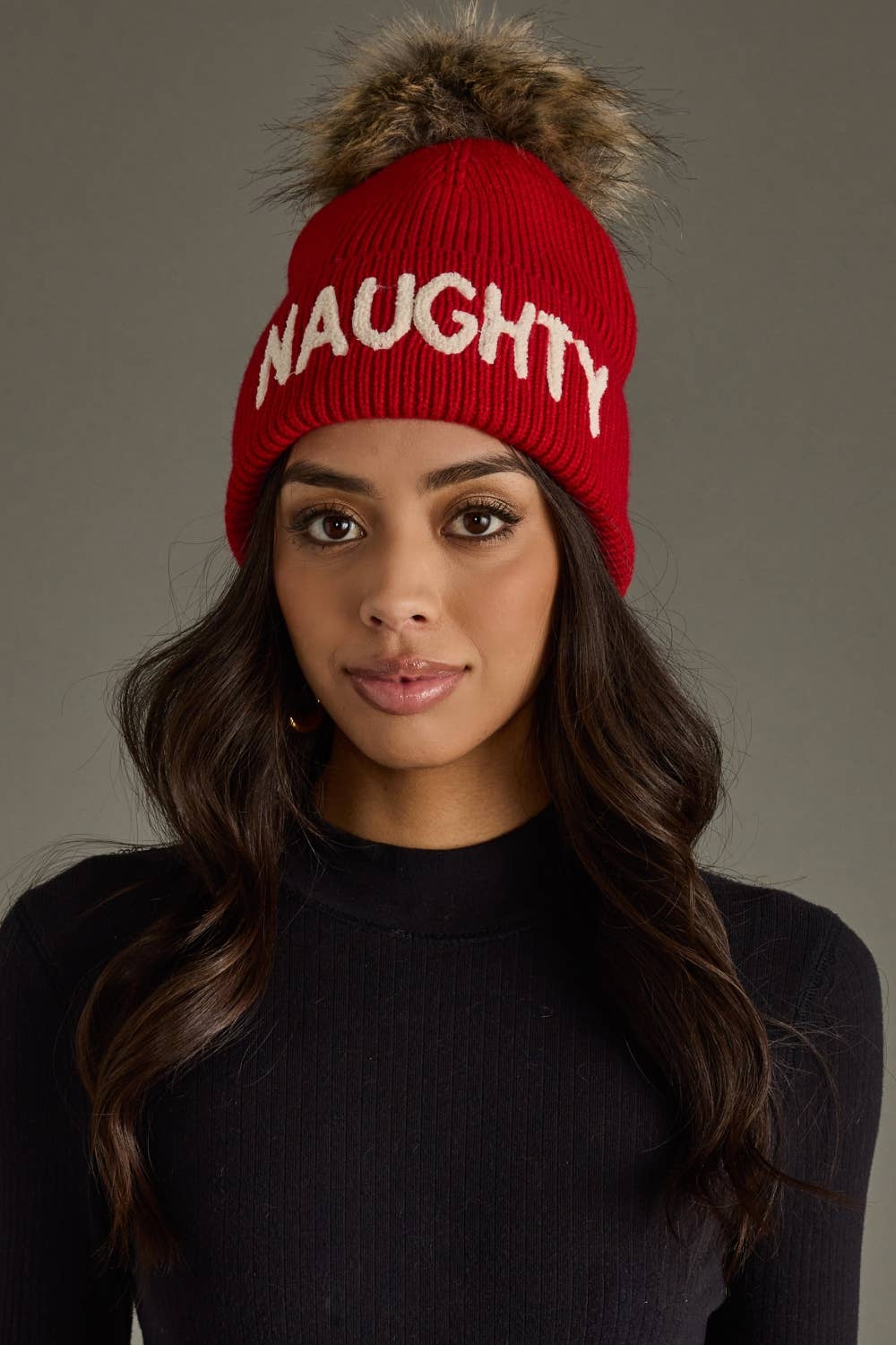 "Naughty" Knit Pom Hat