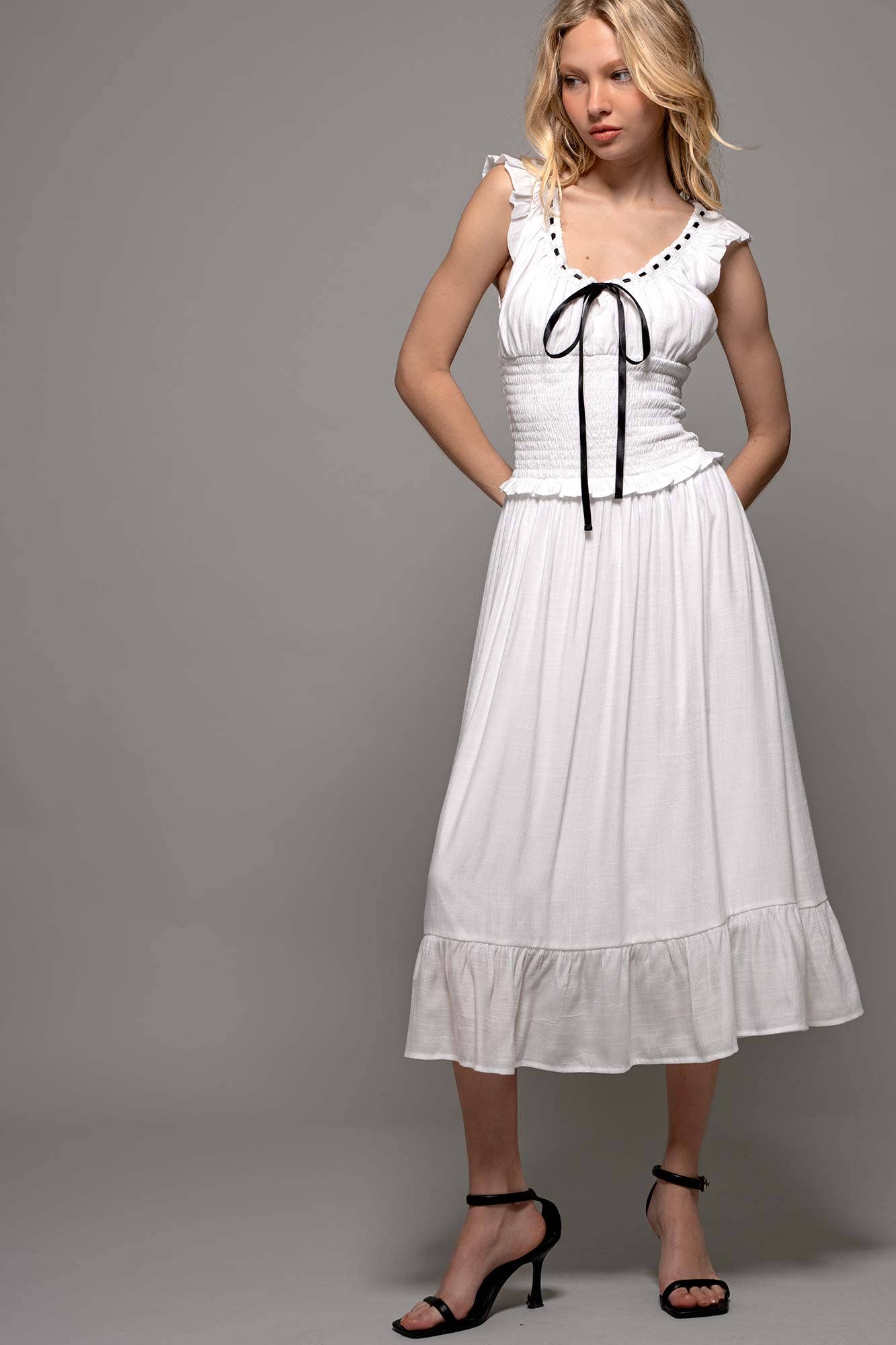 Vintage-Inspired Smocked Ruffle Dotted Dress