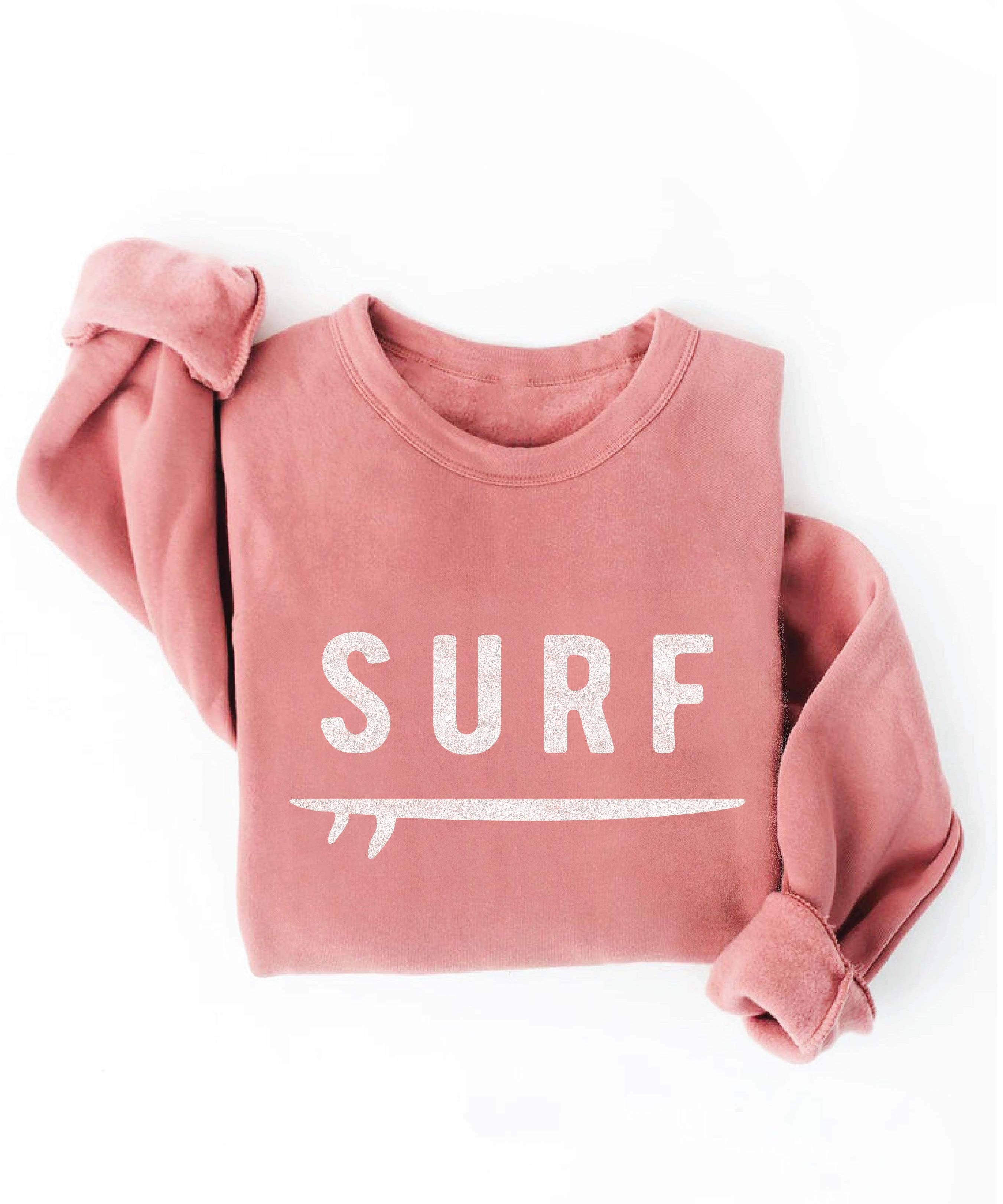 "SURF" & Surfboard Graphic Sweatshirt