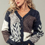 Patchwork Cable Knit V Neck Cardigan