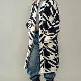 Exaggerated Houndstooth Open Front Knit Cardigan