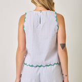 71071 Embroidered Pinstripe Tank Blouse