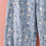 Floral Print Relaxed Fit Denim Pants
