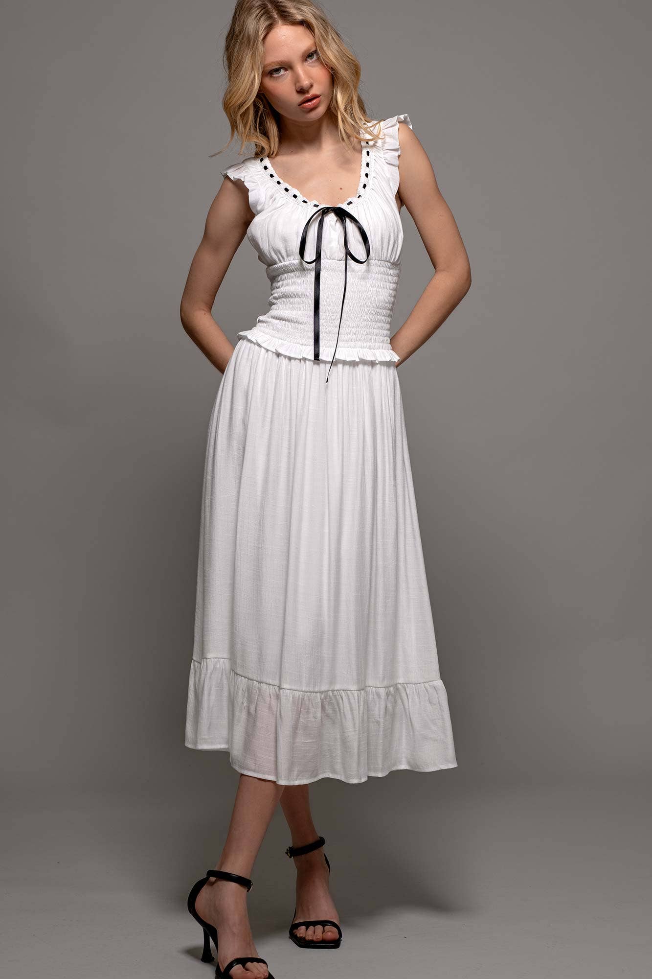 Vintage-Inspired Smocked Ruffle Dotted Dress