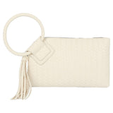 Faux Leather Woven Fringe Cuff Handle Clutch Bag