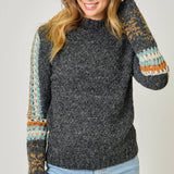 61313 Mock Neck Fair Isle Cuff Sweater