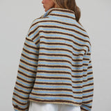 T3535 Relaxed Sherpa Striped Half Zip Pullover