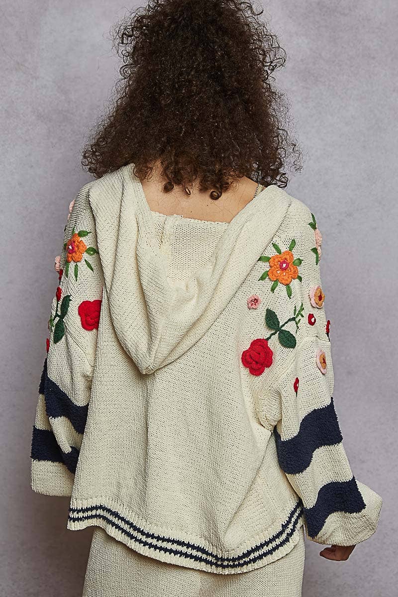 Thick Striped & Floral Zip-Up