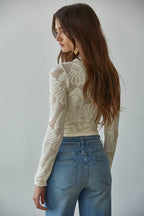 Seamless Jacquard Mock Neck Long Sleeve Top