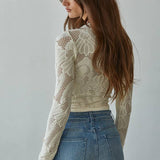 Knit Seamless Jacquard Mock Neck Long Sleeve