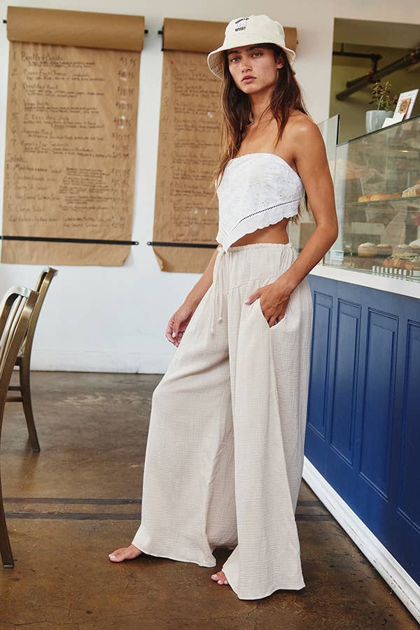 Wide Leg Cotton Gauze Pants