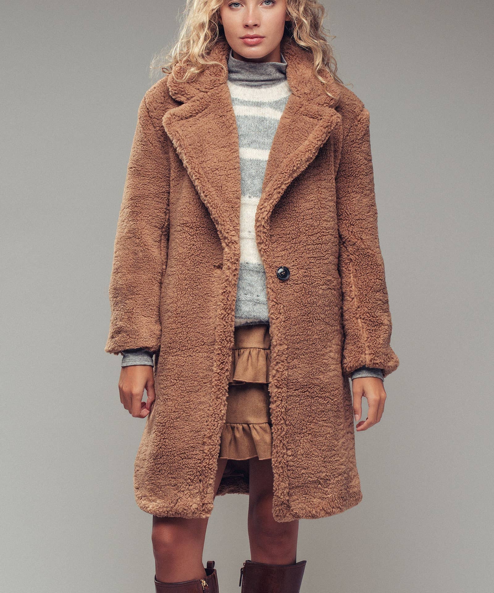 Cozy Longline Notched Lapel Teddy Coat