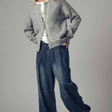 Contrast Trim Boho Knit Button Cardigan