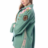 Michelle Jacket | Teal Green Embellished Floral Button Up