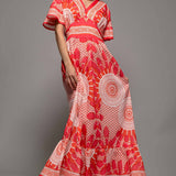 Sunburst Medallion Print Empire Waist Flutter Dress