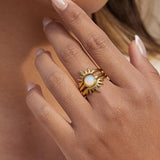 Nerina 18K Gold Non-Tarnish Sunburst Opal Stackable Ring