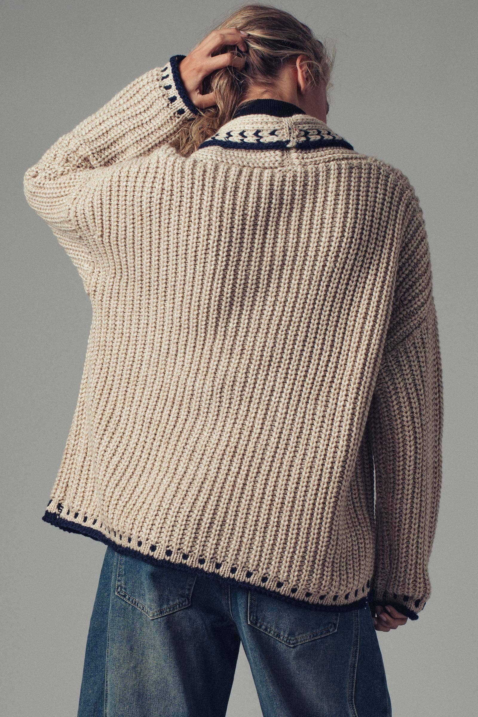 Chunky Knit Oversized Contrast Cardigan