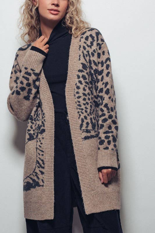 Animal Jacquard Long Knit Cardigan