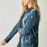 Embroidery Velvet Collared Shirt