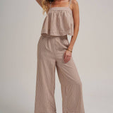 STRIPED TWO PIECE SET WITH FLOWY CAMI TOP AND WIDE LEG PANTS