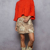 Round Neck Quarter Sleeve Cropped Sweater