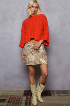 Round Neck Quarter Sleeve Cropped Sweater